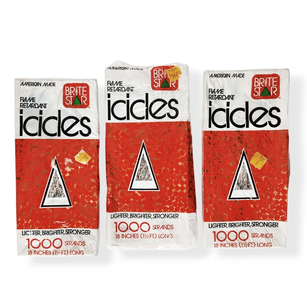 Vintage NIB Brite Star Icicles Silver Tinsel for Christmas Tree Lot of 3 NEW